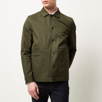 Khaki green casual minimal worker jacket